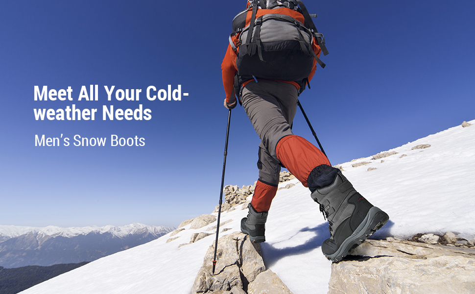  NORTIV 8 Men's Waterproof Hiking Winter Snow Boots Insulated  Fur Liner Lightweight Outdoor Booties Black Size 6 M US MOUNTAINEER-2M